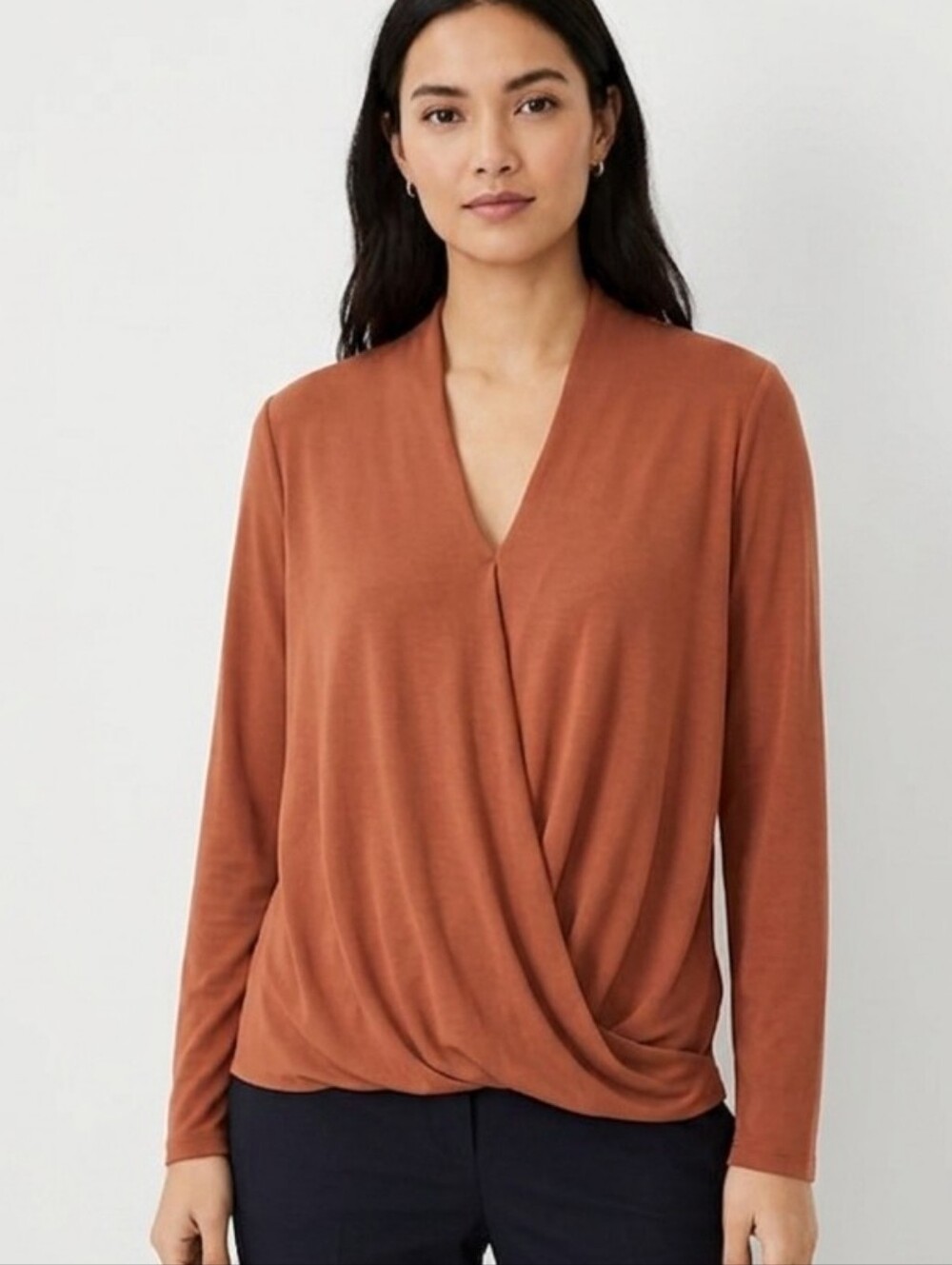 Ann Taylor LOFT Outlet Women's Top Blouse Size Large Rust Crossover Front
